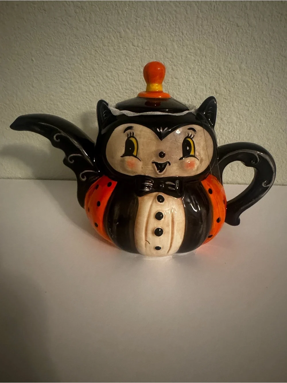 Orange and Black Halloween Bat Teapot